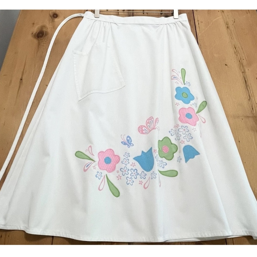 1960s Vintage Wrap Skirt Flowers A-line Pocket XL Knee-length Haphazard Designs